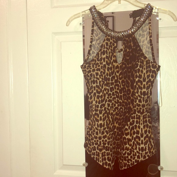 Tops - Leopard Jeweled Blouse